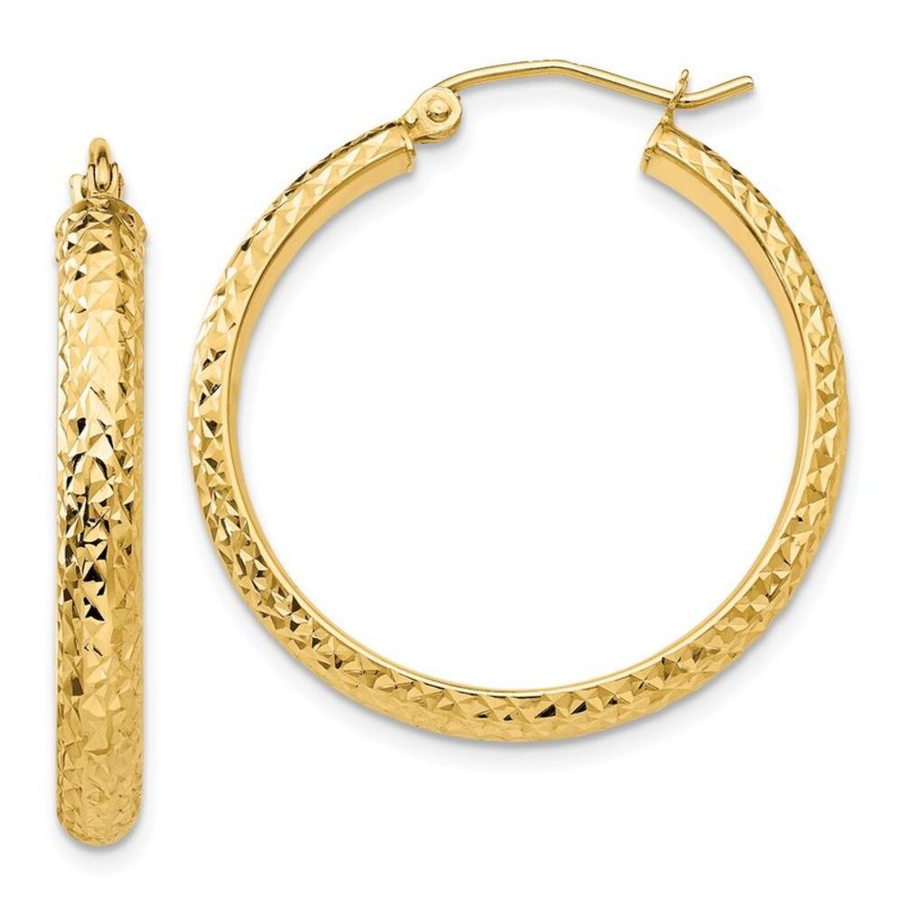 3.5mm, 14k Yellow Gold Diamond-cut Hoops, 28mm (1 1/10 Inch)